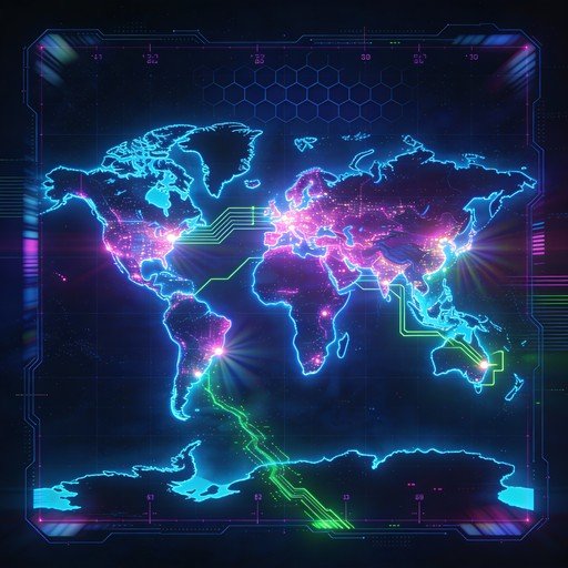 Neon holographic global network representing WDH's AI and digital technology solutions